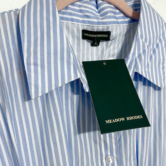 Anthropologie Maxi Shirt Dress Pleated Poplin Blue White Striped Pintuck NWT L - Picture 7 of 14